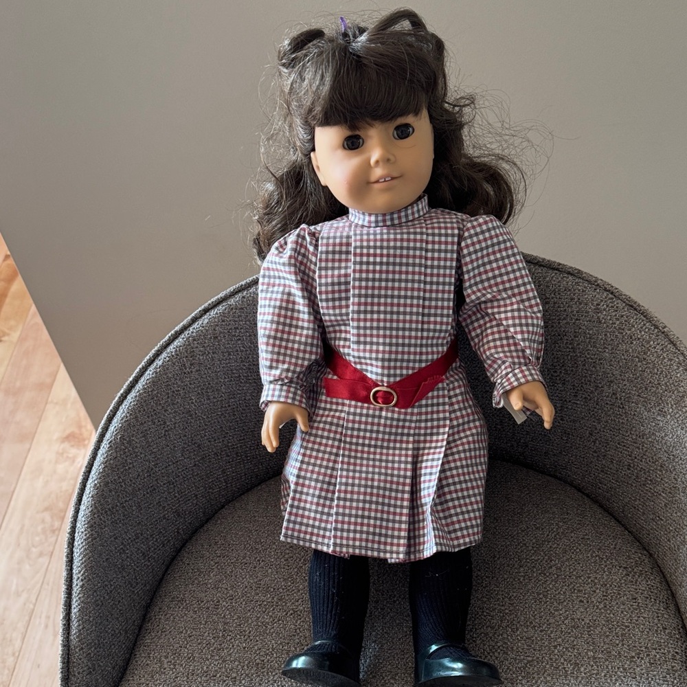 American Girl Doll Samantha  with Red and White Checkered Dress and books